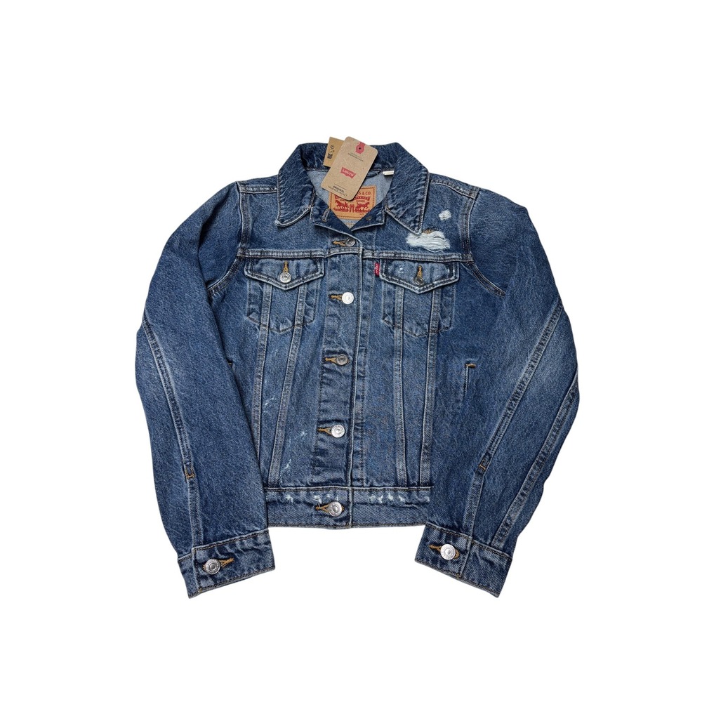 NWT Levis Original Trucker Jacket Womens‎ XS Blue Denim Distressed 29945-0135